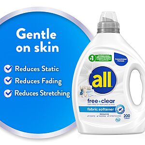 $36.05 S&S AC $15 off 4 x All Free Clear Liquid Fabric Softener for Sensitive Skin, 80 Oz, 200 Loads FREE SHIP