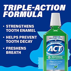 $3.78 S&S clip Q ACT Restoring Zero Alcohol Fluoride Mouthwash 33.8 fl. oz. Strengthens Tooth Enamel, Mint Burst