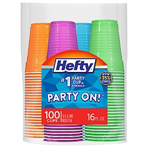100-Count 16-Oz Hefty Party On Disposable Plastic Cups (Assorted) $6.48 w/ S&S + Free Shipping w/ Prime or on $35+