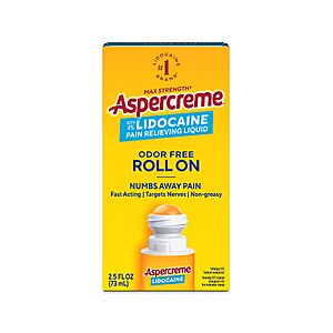 Aspercreme 2.5-Oz Max-Strength 4% Lidocaine Pain Relief Roll-On Liquid $4.94 w/ S&S + Free Shipping w/ Prime or on $35+