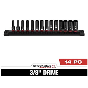 Milwaukee SHOCKWAVE 14-Piece 3/8" Drive Metric Deep Well 6-Point Impact Socket Set $49.97 + Free Shipping