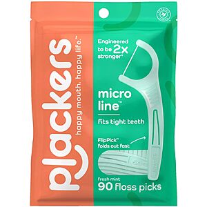 $1.73 ac Prime Shipped PLACKERS Micro Mint Freshens Breath, Dental Flossers Mint 90 Each