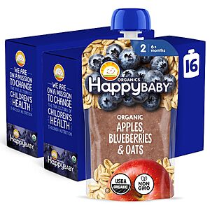 (2x) 16-Pack 4-Oz Happy Baby Clearly Crafted Stage 2 Baby Food Pouches (Apples, Blueberries & Oats) $30.13 w/ S&S + Free Shipping