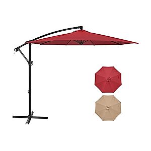 Simple Deluxe 10ft Offset Umbrella with Crank & Cross Base(Red) $39.99 + Free S&H w/ Prime at Woot!
