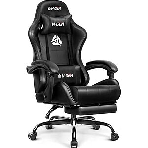 $79.97* | N-GEN GAMING High Back Gaming Chair w/ Footrest (Black) at Amazon