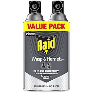2-Pack 14-Oz Raid Wasp & Hornet Killer Spray $5.31 w/ S&S + Free Shipping w/ Prime or on orders over $35