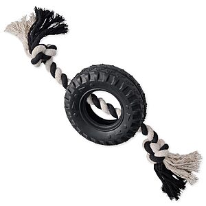 $8.40: Pet Passion Natural Rubber Tire and Organic Cotton Rope Pull and Chew Dog Toy(Black, Small) at Amazon