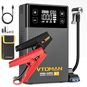 [Prime] $49.99* | VTOMAN X1 2500A Jump Starter / 150PSI Air Compressor for 8.5L Gas/6L Diesel at Amazon