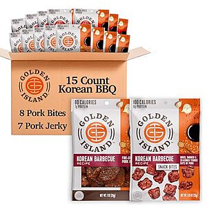 [SnS, AC] $18.05 | 15-Pack Golden Island Pork Jerky (Korean BBQ Variety Pack) at Amazon