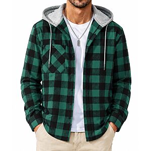 SCODI Men's Casual Button Down Plaid Flannel Hoodie Shirt w/ Adjustable Cuffs and Pocket (Various, Sizes M-3XL) from $9.99 + Free Shipping w/ Prime or on $35+