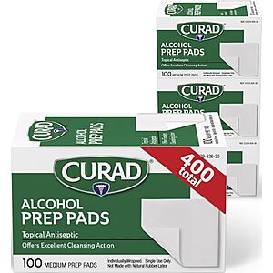 $4.49* | 4-Pack 100-Count Curad Alcohol Prep Pads at Amazon