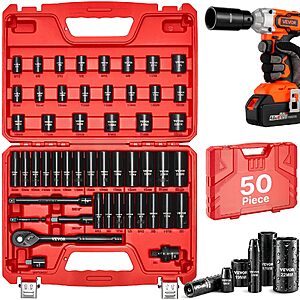 50-Piece VEVOR 3/8" Drive Impact Socket Set (SAE, 5/16"-3/4" & Metric, 8-22mm) $31.48 + Free Shipping w/ Prime or on $35+