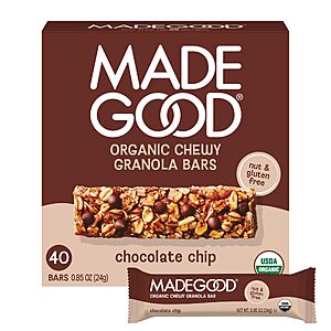 $19.70 S&S AMZ MadeGood Chocolate Chip Chewy Granola Bars, 40-Pack, Gluten & Nut Free Snacks