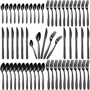 60-Piece Black Silverware Set - Stainless Steel Silverware Set for 12 $31.99 @Amazon