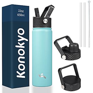 Konokyo 22 oz Insulated Stainless Steel Water Bottle with Straw Lid(Turquoise) $7.7 + Free S&H w/ Prime or $35+