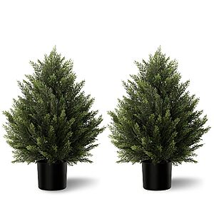 (2 Sets) Vitalismo Artificial Topiary Cedar Trees 2FT Tall for Outdoor/Indoor $27.49