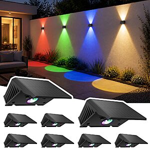 (8 Pack) Multicolor Solar Wall Lights Outdoor Waterproof IP67, Up and Down Solar Fence Lights $20.89