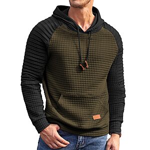 COOFANDY Men's Knit Long Sleeve Drawstring Waffle Hooded Sweatshirt with Kanga Pocket $14.99
