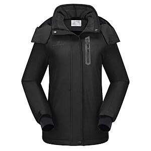 CAMEL CROWN Women's Ski Jacket Waterproof Warm Winter Snow Coat Hooded Mountain Outdoor Windbreaker Windproof Jacket Black L $24.99