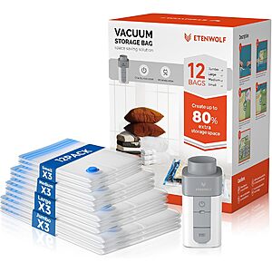 12-Pack ETENWOLF Cordless Vacuum Storage Bags w/ USB-C Rechargeable Air Pump $12 + Free Shipping w/ Prime or on $35+