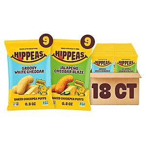 Select Accounts: 18-Pack 0.8-Oz HIPPEAS Chickpea Puffs Cheese Variety Pack (Groovy White Cheddar & Jalapeño Cheddar Blaze) $7.87 w/ S&S + Free Shipping w/ Prime or on $35+