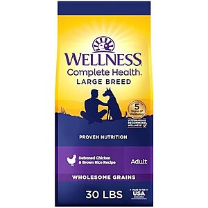 [SnS, AC] $28* | 30-Pound Wellness Complete Health Large Breed Adult Dry Dog Food (Chicken & Brown Rice) at Amazon
