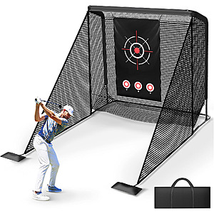 Golf Practice Hitting Net : Heavy Duty Metal Frame with 5-Layer Polyester Mesh & Target Cloth - Golf Net Indoor Outdoor Backyard Driving Range $125.99