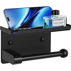 Toilet Paper Holder with Phone Storage Shelf, Matte Black $6.99 free shipping W/Prime.