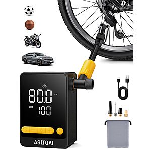 $17.99ac Portable AstroAI Bike Pump, 12s Fast Inflate Bicycle Pump, Air Pump for Car Tires | 150PSI Tire Inflator Ball Pump with Tire Pressure Gauge & LED Light,L