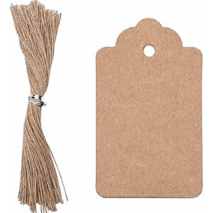 100-Count FAOGO 1.57" x 2.76" Kraft Paper Hang Tags w/ Jute Twine (Pink) $0.23 + Free Shipping w/ Prime or on $35+