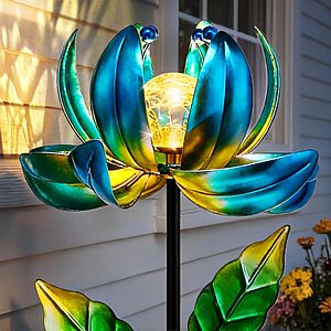 35" SUCUY Solar Metal Lotus Flower Wind Spinner w/ LED Crackle Glass $11.99 + Free Shipping w/ Prime or on $35+