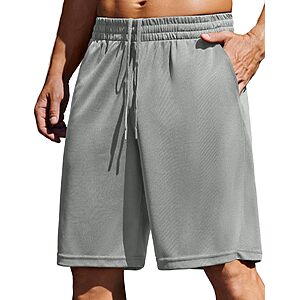 PINSPARK Mens Gym Basketball Shorts with Pockets - 10" Quick Dry Lightweight Mesh Athletic Shorts Light Gray M $7.99