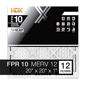 HDX 20 in. x 20 in. x 1 in. Premium Pleated Air Filter FPR 10, MERV 12 (12-Pack) $99