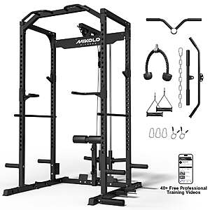 Mikolo Multi-Functional Squat Rack with LAT Pulldown System Exercise Power Cages, Metal Black $290 + Free Shipping