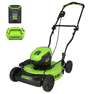 Greenworks 60V 19" Cordless Battery Push Lawn Mower with 5.0Ah Battery & Charger 2531802 $194.99