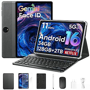 HNVHNV Android 16 Tablet: 11" 90Hz IPS, T7280 octa-core chip, 6GB RAM, 128GB Storage, with Case, Mouse, Stylus (Black) $89.99