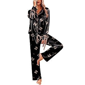 2-Piece Ekouaer Women's Satin Long Sleeve Button-Down Pajama Set (Various) $11.99 + Free Shipping w/ Prime or on $35+