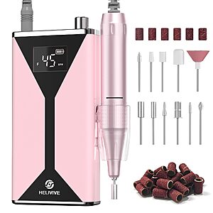 HELIVIVE Professional Electric Nail Drill 45000RPM Cordless Nail File, 11 Drill Bits, for Shaping, Polishing & Removing Gel Nails $18.71