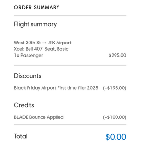 BLADE Bounce: Manhattan to JFK/EWR for $100 (New Customers)