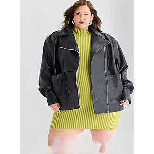 Ashley Graham Womens Plus Size Faux Leather Midweight Motorcycle Jacket $19.99