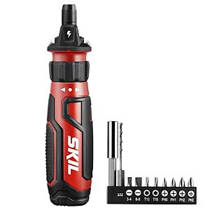 SKIL Rechargeable 4V Cordless Screwdriver with Circuit Sensor Technology, Includes 9pcs  Bit, 1pc Bit Holder, USB Charging Cable $22.99