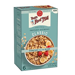 6-Pack 1.59-Oz Bob's Red Mill Instant Oatmeal Packets (Various Flavors) $3.41 w/ S&S + Free Shipping w/ Prime or on $35+
