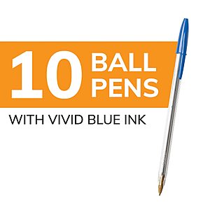 92 cents S&S BIC Cristal Xtra Smooth Ballpoint Pen, Medium Point, 1.0mm, Blue, 10-Count