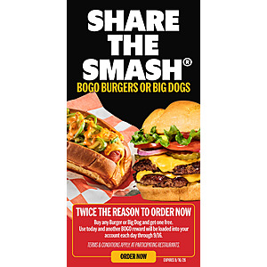 BOGO Smashburger, One Per Day Thru 9/16, Reward Acct Required, Prior FP Deal
