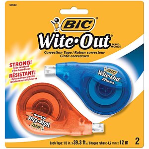 $2.99 AMAZON BIC Wite-Out EZ Correct Correction Tape, 2-Count
