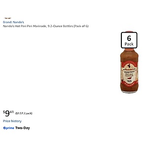 Pack of 6: Nando's Hot Peri Peri MARINADE (Hot), 9.2 Ounce Glass Bottles - NOT “Hot Sauce” but “Marinade” SUPER RARE in the USA - Def a PM $9.41