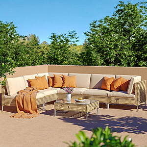 Grand Patio 7-Piece Open Weave Wicker Patio Furniture Set, Boho Outdoor Conversation Set with Thick Cushions and Coffee Table, Beige $200 + Free Shipping