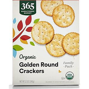 365 by Whole Foods Market, Organic Golden Round Crackers, 12 Ounce~$2.79 After Coupon & S&S @ Amazon