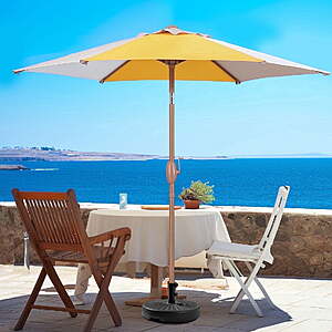 Ainfox 7.5ft Yellow Beige Khaki Outdoor Market Patio Umbrella with Push Button Tilt and Crank, Waterproof UV Protection $21.7