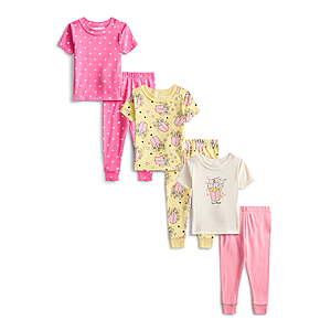 Wonder Nation Toddler Boys or Girls Cotton Snug Fit Short Sleeve Pajama Top and Pants Set, 6-Piece, Sizes 12M-5T $12